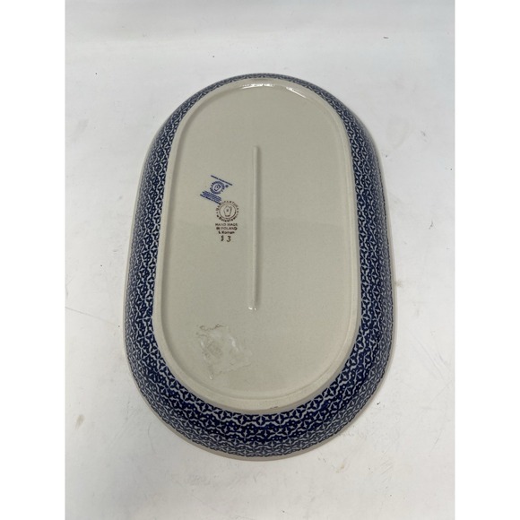 Unikat Hand Stamped Polish Stoneware 12.75" Floral Oval - Picture 5 of 7